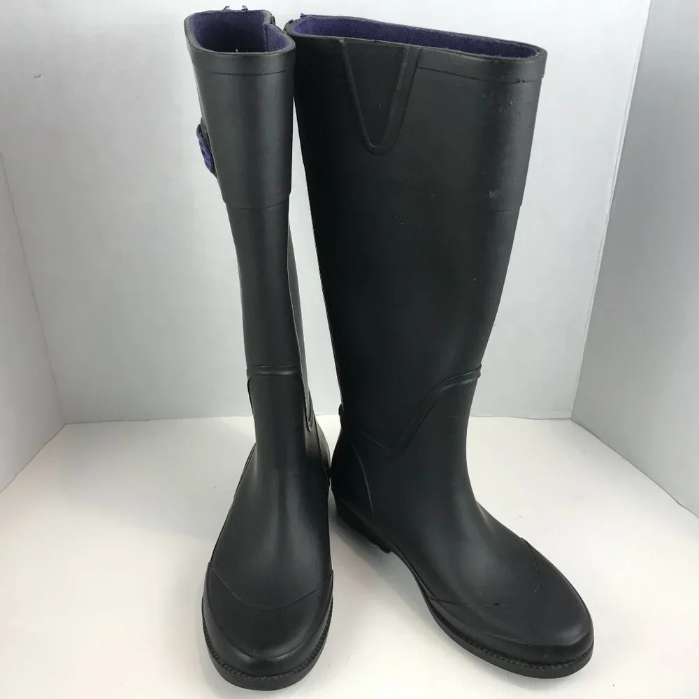 Tommy Hilfiger black rubber back zip rainboots US 6